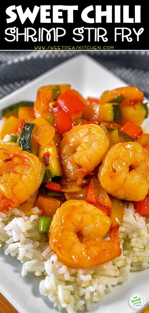 Sweet Chili Shrimp Stir Fry Spicy Chili Crisp Shrimp, Sweet Chili Shrimp Stir Fry, Sweet Thai Chili Shrimp, Sweet Chili Recipe, Honey Lime Shrimp, Sweet Chili Shrimp, Stir Fry Shrimp Recipes, Asian Shrimp, Chili Shrimp