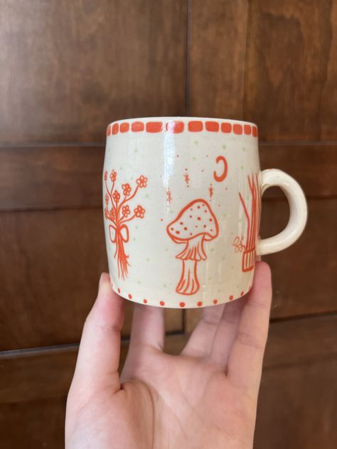 Mushroom/flower mug by julia pearl riley🧡 Mushroom Pottery Painting, Mushroom Pottery, Painting Mushroom, Small Business Office, Mushroom Paint, Painted Pottery, Flower Mug, Pottery Painting, Polymer Clay Crafts