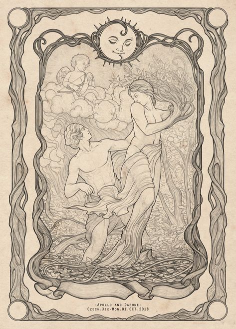 Metamorphoses Art, Folklore Moodboard, Apollo And Daphne, Bookplate Design, Art Nouveau Illustration, Albrecht Dürer, Greek Mythology Art, Fairytale Illustration, Mythology Art