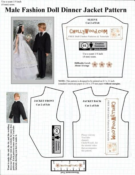 FREE #KenDoll coat #craft pattern fits other male #dolls @ ChellyWood.com – Free Doll Clothes Patterns Diy Ken Doll Clothes, Barbie Doll Clothes Patterns, Ken Doll Clothes, Barbie Ken Doll, Free Printable Sewing Patterns, Barbie Doll Patterns, Ken Clothes, Barbie Dress Pattern, Sewing Barbie Clothes