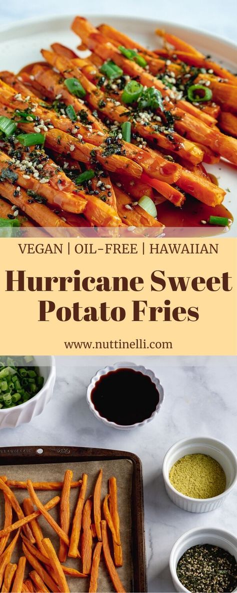 Hawaiian Snacks, Vegan Asian Recipes, Vegan Lunch Recipes, Vegan Side Dishes, Vegan Sides, Vegan Sweet Potato, Potato Fries, Hawaiian Food, Vegan Appetizers