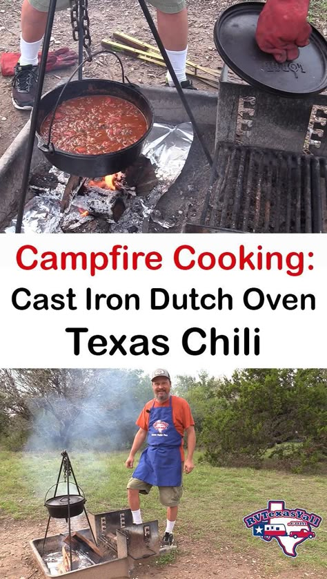 Dutch Oven Chili, Campfire Chili, Chili Pot, Dutch Oven Camping Recipes, One Pot Recipes, Texas Chili, Dutch Oven Camping, Camping Cooking, Dutch Oven Cooking