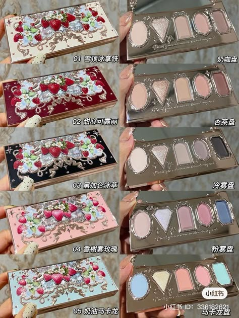 Flowerknows Makeup, Vanity Collections, Strawberry Rococo, Alat Makeup, Creamy Eyeshadow, Flower Knows, Shimmer Makeup, Matte Colors, Matte Eyeshadow Palette