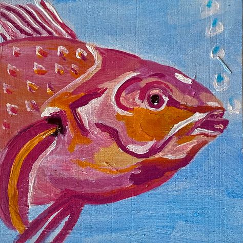 Color Water Painting Fish, Paintings Of Fish Acrylics, Red Snapper Painting, Orange Fish Painting, Tropical Fish Painting Acrylics, Red Snapper, Crazy Colour, Water Painting, Sea Life