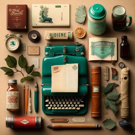 Typewriters Aesthetic, Flat Lay Photography Ideas, Hipster Pda, Stationery Flatlay, Vintage Flatlay, Photography Room, Green Academia, Penguin Books Covers, Office Stationary