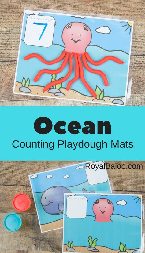 Sneak in math (counting and addition) with playdough! Sensory and educational with an ocean theme. Includes a whale, octopus, and clam. Ocean Playdough, Ocean Activities Preschool, Ocean Lesson Plans, Counting Mats, Preschool Ocean, Ocean Theme Preschool, Math Mats, Ocean Theme Classroom, Ocean Unit