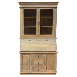 Drop Front Secretary Desk With Hutch Made of Mango Wood Glass Pane Door, Secretary Desk With Hutch, Wood Secretary Desk, Office Desk Set, Handmade Desks, File Cabinet Desk, Barn Shop, Desk With Hutch, Desk In Living Room