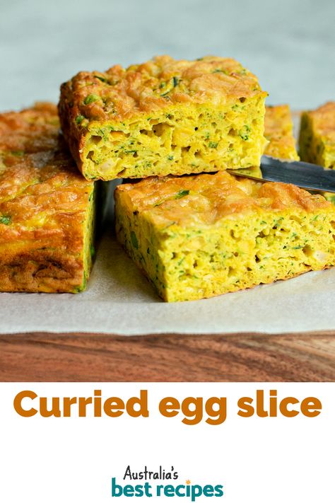 Savoury Egg Recipes, Savory Slices Recipes, Savoury Slices Recipes, Curried Eggs Recipes, Zuccini Slice, Recipes Using Eggs, Breakfast Slice, Curried Eggs, Curried Egg Salad