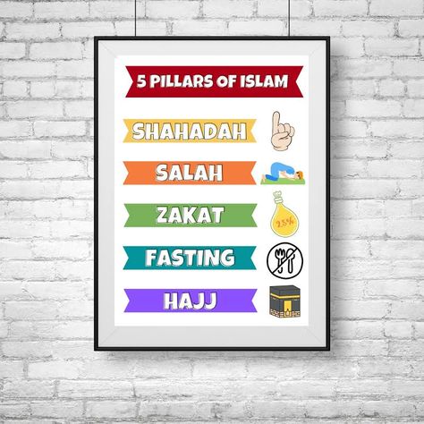 Five Pillars Of Islam Project, 5 Pillars Of Islam For Kids, Islamic Kids Activities Worksheets, Pillars Of Islam Worksheet, 5 Pillars Of Islam Craft, Islamic Charts, 5 Pillars Of Islam, Alphabet Chart Printable, Learning Islam