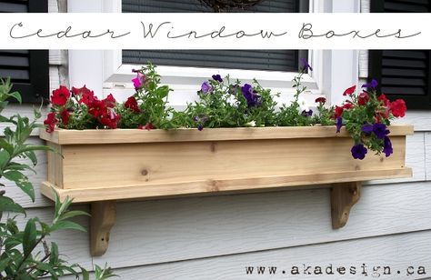 Easy Curb Appeal Ideas, Girls Beds, Cedar Window Boxes, Cedar Wood Projects, Window Boxes Diy, Outdoor Woodworking Projects, Window Box Flowers, Window Planters, Window Planter Boxes