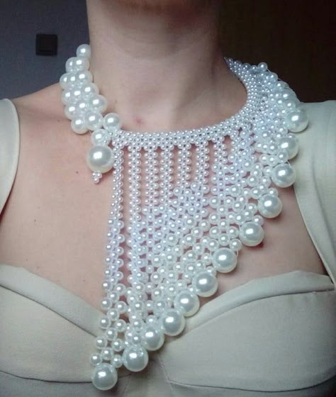 Wedding Pearl Necklace, Bridal Pearl Necklace, Big Necklace, Necklace Big, Pearl Necklace Wedding, Beaded Necklace Diy, Necklace Elegant, Beaded Jewelry Tutorials, Handmade Jewelry Tutorials