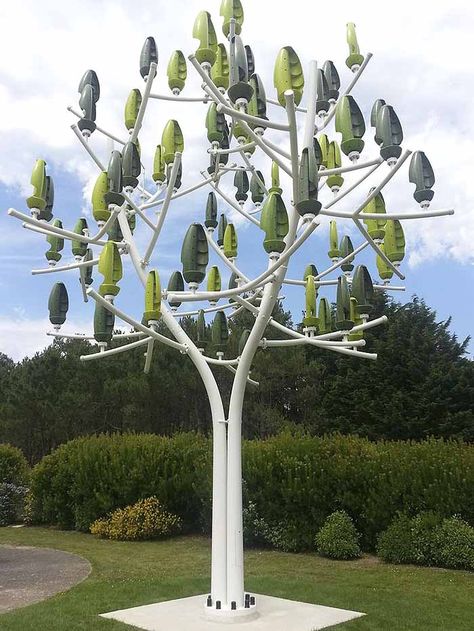 French company New Wind has created a wind "turbine" in the shape of a tree. It's designed for parks, homes, businesses and other small-scale applications. The "leaves" harness wind energy even at low winds and don't make noise. We can't wait for these trees to be available commercially for use at homes worldwide! Types Of Renewable Energy, Solar Wind, Wind Energy, Sustainable Energy, Wind Power, Green Energy, Alternative Energy, Off Grid, Off The Grid