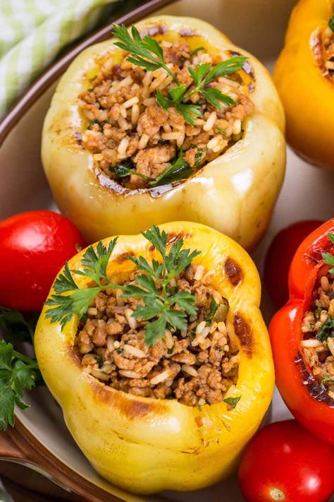 Vegan Stuffed Bell Peppers – Crazy Vegan Kitchen Vegan Stuffed Bell Peppers, Vegan Crumble, Vegan Stuffed Peppers, Tofu Burger, Vegan Ground Beef, Crushed Potatoes, Vegan Beef, Vegan Meat, Vegan Parmesan Cheese