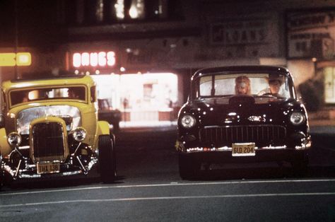 John Milner's 1932 Ford Deuce Coupe (THX 138) & Bob Falfa's 1955 Chevy (GLD 204) - American Graffiti. Tv Cars, American Graffiti, 1955 Chevy, Classic Hot Rod, 1955 Chevrolet, 55 Chevy, Foose, Cars Movie, Drag Cars