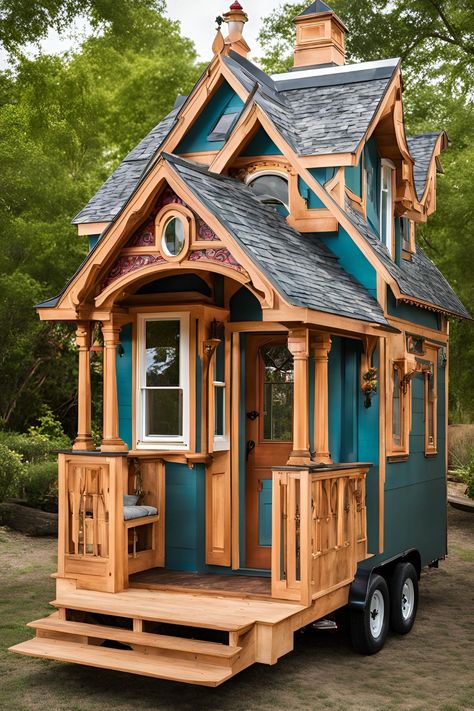 Victorian tiny house on wheels featuring elegant exterior design and cozy interior Victorian Guest House, Tiny House Exterior On Wheels, Mini Cabin Ideas Tiny Homes, Mini House Kit, Victorian Style Tiny House, Tiny Round House, Tiny Victorian House Plans, Tiny House Hammock, Tiny House Mobile Homes