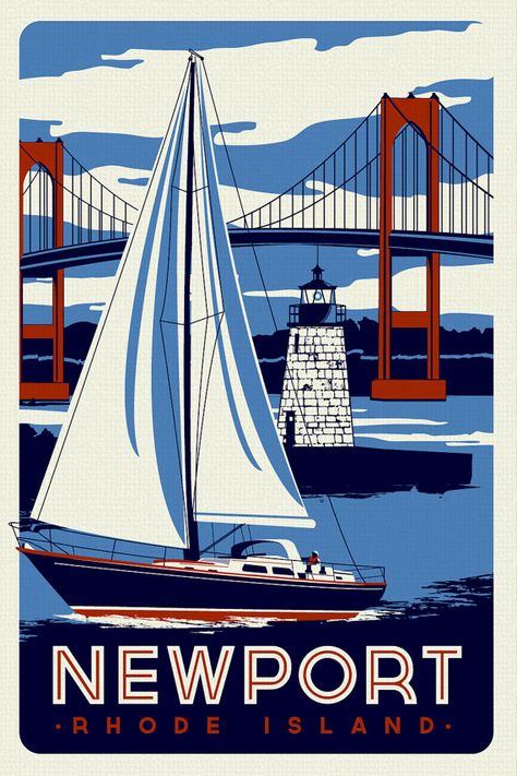 Newport Rhode Island Sailboat Lighthouse Retro Vintage nautical Screen Print poster  - Etsy Canvas Gallery Wall, Screen Print Poster, Block Island, Newport Rhode Island, Newport Ri, Vintage Nautical, Foto Art, Large Poster, Modern Urban