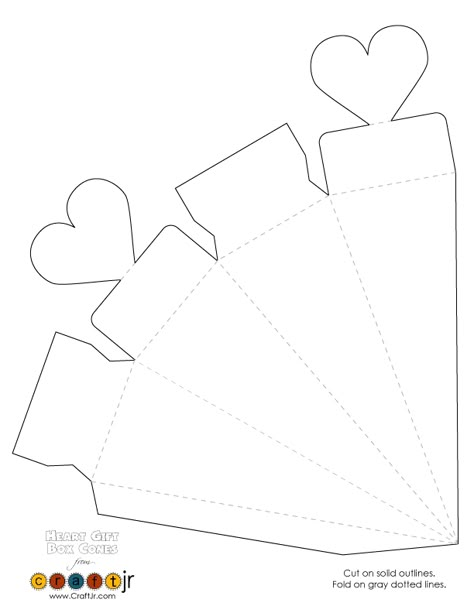 Heart Favor Box / Cone Template - Woo! Jr. Kids Activities Cone Template, Gift Bag Templates, Heart Favors, Heart Gift Box, Paper Box Template, Gift Box Template, Heart Box, Wedding Favor Boxes, Diy Gift Box