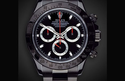 ROLEX DAYTONA STEALTH WATCH BY TITAN BLACK Black Rolex, Dream Watches, Wrist Wear, Rolex Watch, Stylish Watches, Fine Watches, Rolex Daytona, Luxury Watches For Men, Beautiful Watches