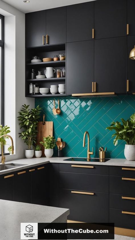 Use unexpected finishes to transform your kitchen into a striking visual experience. By incorporating unique backsplash designs and matte finishes, you can create a warm atmosphere perfect for entertaining. Explore how these elements not only elevate your space but also infuse personality and individuality into your kitchen remodel. #HomeDecor #KitchenDesign #BoldMaterials #ModernStyle #EclecticVibes #HomeInspiration Modern Kitchen Colors Schemes, Colorful Eclectic Kitchen, Artsy Interior Design, Unique Kitchen Backsplash Ideas, Kitchen Styling Ideas, Kitschy Kitchen Decor, Modern Kitchen Colours, Unique Kitchen Backsplash, Bold Kitchen