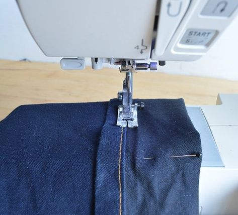 How To Hem Wide Leg Jeans, Hemming Jeans With Original Hem, Recycled Denim Projects, Hemming Jeans, Sewing Club, Original Hem, Sewing Jeans, Architectural Ideas, Sewing Pants