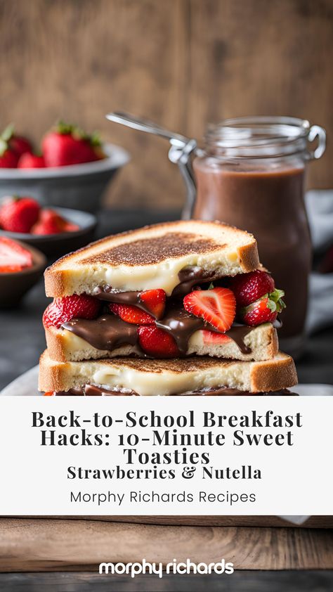 Ingredients  2 slices of bread 2 tbsp Nutella 3-4 fresh strawberries, sliced Brown sugar to garnish (optional) Nutella Drizzle, Breakfast Hacks, Breakfast Hack, Easy Breakfast Options, Back To School Breakfast, School Breakfast, Breakfast Options, Quick And Easy Breakfast, Fresh Strawberries