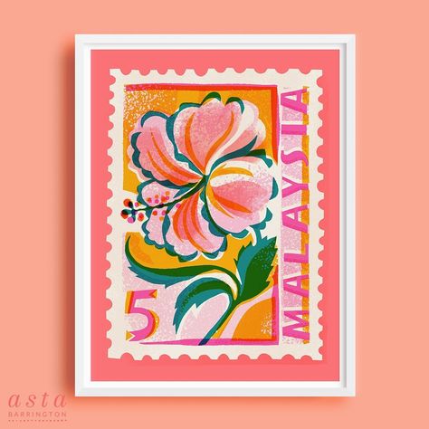 NEW in my @fy.shop Art Print shop*: Malaysia Postage Stamp, based my Day 5 drawing for #drawtober. 37 illustrations are available in my… | Instagram Stamp Drawing, Postage Stamp Design, Flower Seeds Packets, Website Color Palette, Flower Drawing Tutorials, Watercolor Flowers Tutorial, Postage Stamp Art, Vintage Postage Stamps, Stamp Printing