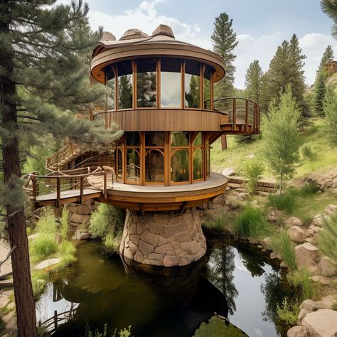 Round Tower House, Weird Homes, Hobbit Garden, Imaginary Places, Yurt Home, Beautiful Tree Houses, Pooh Corner, Tiny House Camper, Round Tower