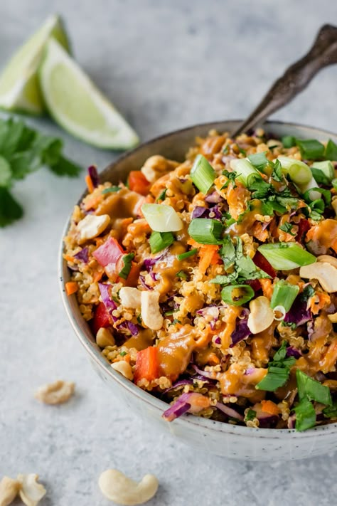 Delicious vegan and easily gluten free Thai quinoa salad with a perfect crunch. Perfect for meal prep lunches, picnics or parties. This salad is a crowd-pleaser! Thai Quinoa Salad, Thai Quinoa, Salad With Peanut Dressing, Ambitious Kitchen, Peanut Dressing, Salad Pasta, Dressing Recipes, Diet Vegetarian, Vegan Salad