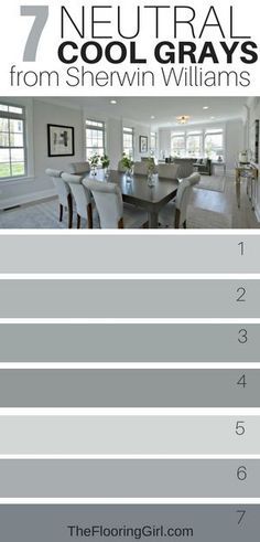 7 Neutral Cool gray paint colors from Sherwin Williams.  #neutral #paint #color #gray #cool #homedecor #sherwinwilliams Grey House Paint Interior, Cool Gray Living Room, Grey Paint Kitchen Walls, Sherwin Williams Cool Gray Paint Colors, Grey Paint For Kitchen Walls, Inside Home Paint Colors, Sw Reflection Paint Wall Colors, House Paints Inside, Sw Retreat Coordinating Colors