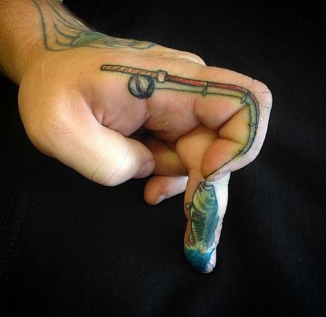 Fishing tat Fish Hand Tattoo, Fishing Pole Tattoo, Fisherman Tattoo, Fly Fishing Tattoo, Tattoo On Finger, Fishing Hook Tattoo, Hook Tattoos, Boat Tattoo, Tarpon Fishing