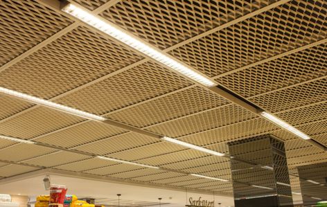 Metal Mesh Ceiling, Mesh Ceiling, Suspended Ceiling Systems, Suspended Ceiling Tiles, Workplace Interior, Tiles Uk, Ceiling System, Expanded Metal, Metal Drop