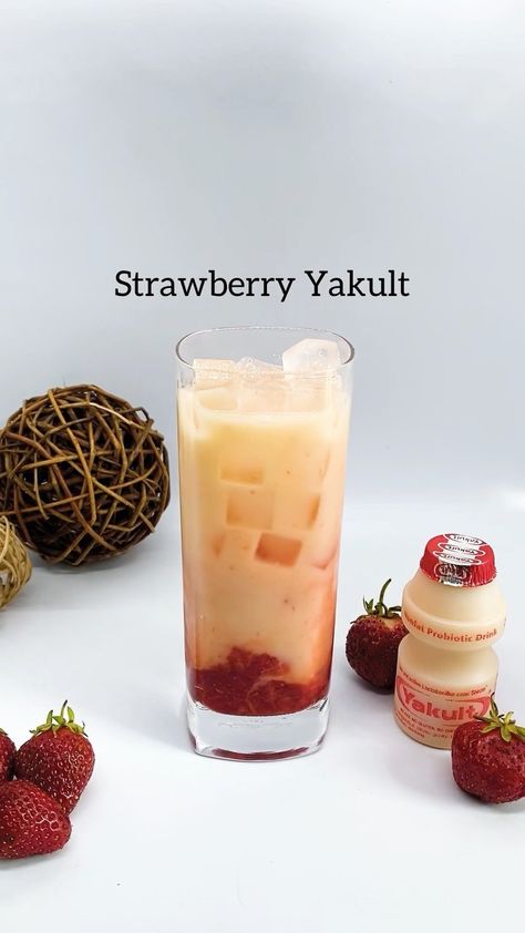 Yakult Drink, Fresca Drinks, Drinks Poster, Strawberry Drinks, Probiotic Drinks, Strawberry Tea, Strawberry Syrup, Agua Fresca, Coffee Logo