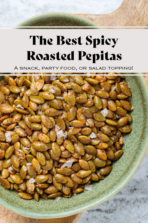 Roasted Pepitas Seeds, Pepitas Recipes, Toasted Pepitas Recipe, Spiced Pepitas, Halloween Family Night, Oven Roasted Pumpkin Seeds, Nuts And Seeds Recipes, Pumpkin Seed Recipes Roasted, Low Gi Snacks