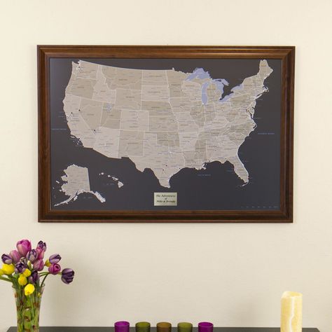 Earth Toned USA Push Pin Travel Map with Brown Frame Pin Travel Map, Push Pin Travel Map, Travel Map, Pin Map, Travel Maps, Push Pin, Map, Frame, Travel