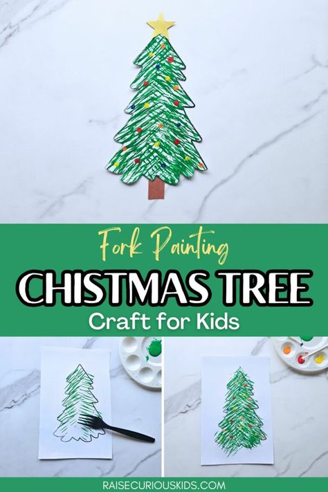 Christmas Tree Fork Painting Craft for Kids - Raise Curious Kids Paint Christmas Tree, Fork Painting, Tractor Crafts, Christmas Tree Paper Craft, Painting Crafts For Kids, Christmas Tree Craft, Christmas Tree Template, Painting Christmas, Curious Kids