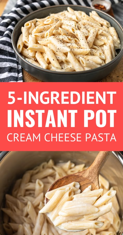 Super Simple 5-Ingredient Instant Pot Cream Cheese Pasta -- just 5 ingredients and a mere 20 minutes are all it takes to put this amazing cream cheese pasta on your table... Cook the pasta in the Instant Pot and then stir in the ingredients for the cream cheese pasta sauce all in the same pot! Extremely budget friendly pasta recipe and uses pantry staples that you likely already have on hand. #instantpotrecipes #instantpotrecipeseasy #mealpreprecipes #pasta Easy Cream Cheese Pasta, Cheesy Noodles Recipes, Instant Pot Cream Cheese, Instant Pot Pasta Recipes, Pasta In The Instant Pot, Pot Pasta Recipes, Instant Pot Pasta, Pasta Creamy, Cream Cheese Pasta