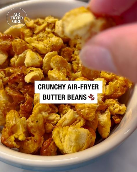 9.6K views · 18 reactions | Air-Fried Crunchy Butter Beans 🫘 | A moreish little snack that you can make in the air fryer! 🫘😋 | By Air Fryer Girl | Facebook Air Fried Butter Beans, Air Fryer Baked Beans, Air Fried Lima Beans, Fried Butter, Healthier Snacks, Bean Snacks, Lima Beans, Air Fryer Healthy, Butter Beans