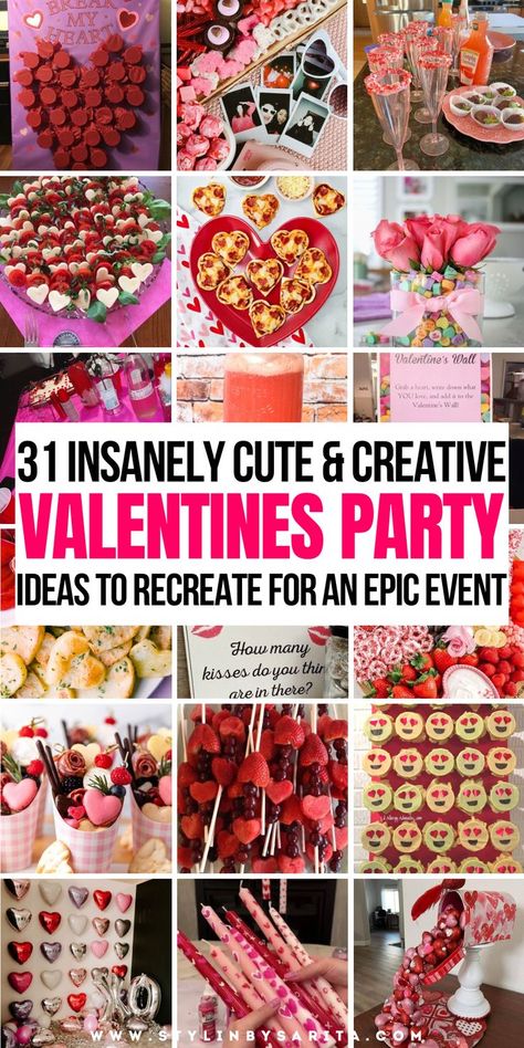 valentines party ideas Fun Class Valentine Ideas, Daycare Valentines Party Ideas, Teenager Galentines Party, Valentine Day Celebration Ideas, Galentine Kid Party, Galentines Party Meal Ideas, Children’s Valentines Party, Valentine’s Day Party Crafts, Galentines Relief Society