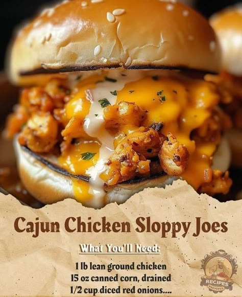 Louisiana Cajun Cooking And Recipes | Cajun Chicken Sloppy Joes: | Facebook Firehouse Meals, Cajun Chicken Burger, Spicy Cajun Chicken, Chicken Sloppy Joe Recipe, Chicken Cajun, Potato Recipes Healthy, Subs Sandwiches, Chicken Sloppy Joes, Chicken Subs