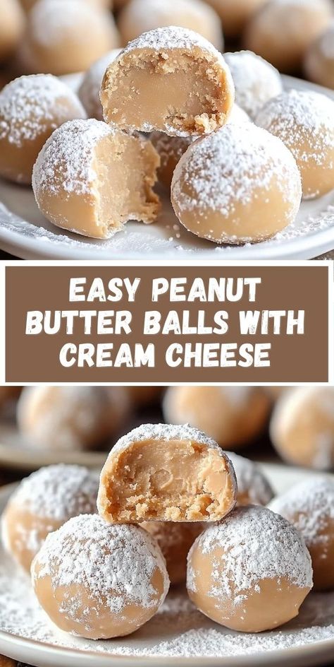 Easy recipe for making peanut butter balls with cream cheese. A creamy, delicious treat perfect for any occasion. Try this simple 3-ingredient recipe today. Peanut Butter Ball Cookies, Peanut Butter Cheesecake Truffles, Easy Desserts With Basic Ingredients, No Bake Cream Cheese Peanut Butter Balls, Pb Desserts Easy, Super Simple Snacks, Cream Cheese Quick Desserts, Sweet Easy Snacks To Make, Peanut Butter Whipped Cream Dessert