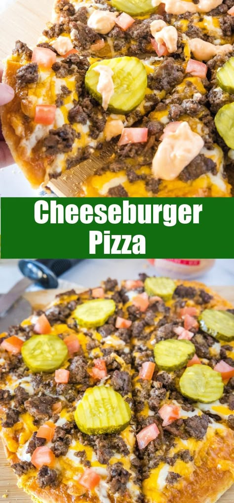 Cheeseburger Pizza, Beef Pizza, Hamburger Pizza, Stuffed Crust, Simple Family Meals, Fun Dinner, Thousand Island, Thousand Island Dressing, Burger Toppings