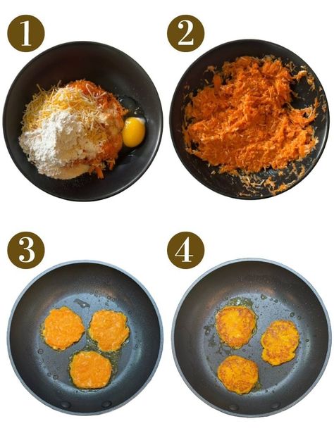 Carrot Fritters - Feeding Tiny Bellies Carrot Potato Fritters, Carrot Recipes For Toddlers, Carrots Fritters, Carrot Tots, Tiny Bellies, Low Sodium Cheese, Carrot Fritters, Carrot Recipes Side Dishes, Carrot Curry