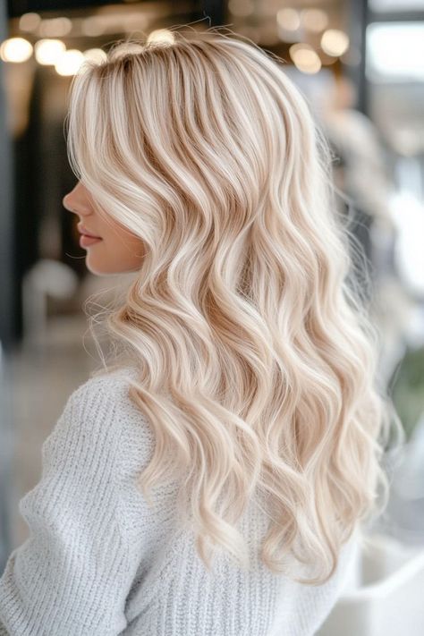 23 Gorgeous Winter Hair Color Ideas For Blondes Snowy Blonde Hair, Blonde Hair In Winter, Winter Outfits Blonde Hair, Winter Blonde Hair Ideas, Cute Winter Hair Colors, Balayage Light Blonde, Creamy Blonde Hair Color, Cute Blonde Hair Colors, Hair Inspiration Color Blonde