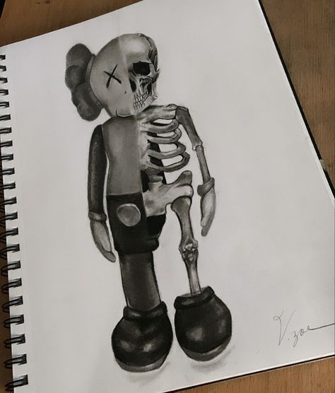 pencil drawing Kaws Half Skeleton, Kaws Drawing, Kaws Sketch, Half Skeleton, Charcoal Drawing, Sketch Drawing, Art Inspiration Drawing, Pencil Art, Drawing Sketches