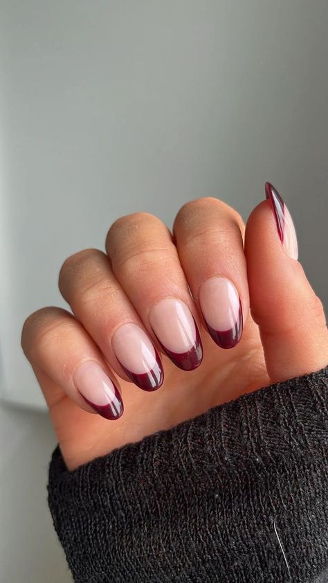 #fallnails #nailhacks #auranails #lincolnparkafterdark #nailtutorial #almondnails #longnails #naturalnails French Tip Maroon, Shellac Nails Fall, Kutek Disney, Nails Autumn, Maroon Nails, Custom Press On Nails, September Nails, Pumpkin Nails, October Nails