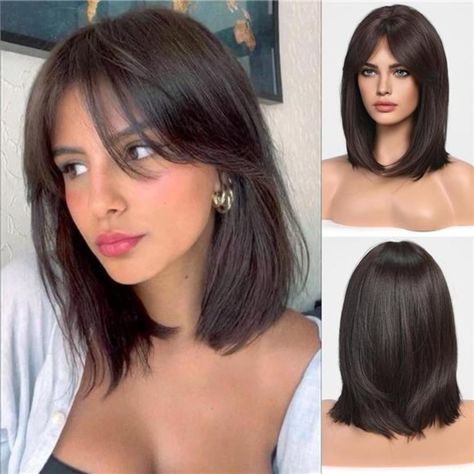 Shoulder Length Hairdos, Short Brown Hair, Shoulder Length Hair Cuts, Haircuts Straight Hair, Short Hair With Bangs, Dark Brown Hair, Shoulder Length Hair, Medium Length Hair Cuts, Shoulder Length