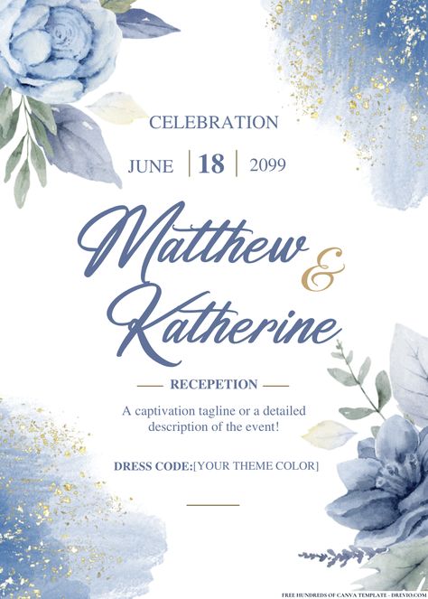 Nice FREE PDF Invitation - Dusty Blue Watercolor Wedding Invitations Your wedding day is a celebration of love, and every detail should reflect your unique style and personality. One of the first glimpses your guests will have into your special day is through your wedd... Wedding Invitation Pdf, Digital Wedding Invitations Templates, Free Wedding Invitation Templates, Free Wedding Invitations, Blue Invitation, Free Printable Birthday Invitations, Blue Themed Wedding, Wedding Invitation Card Template, Wedding Invitation Card Design