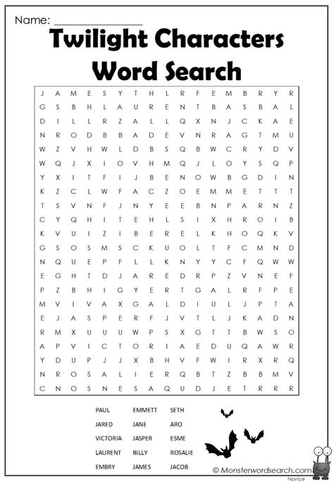 awesome Twilight Characters Word Search Twilight Coloring Pages, Twilight Word Search, Harry Potter Word Search Printable Free, Twilight Printables, Twilight Bookmarks Printable, Horse Word Search, Kids Word Search, Free Printable Word Searches, Character Words