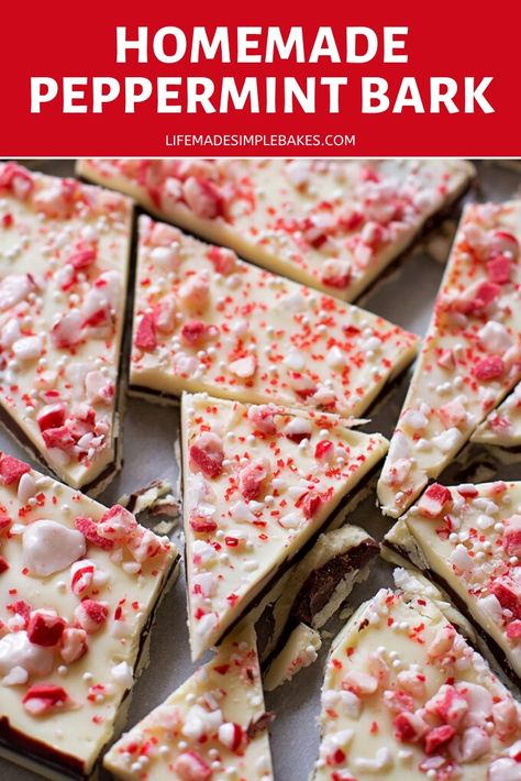 Don't waste your money on a tin of store-bought candy when you can make your own homemade peppermint bark! It's easy and so delicious! #homemadepeppermintbark #peppermintbark #peppermint #bark Peppermint Hot Chocolate Mix, Christmas Peppermint Bark, Homemade Peppermint Bark, Peppermint Bark Recipes, Peppermint Recipes, Peppermint Chocolate, Christmas Baking Recipes, Peppermint Hot Chocolate, Salt Flakes