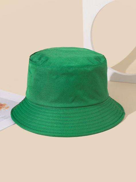 Green Casual Collar  Fabric Plain Bucket Hat Embellished   Women Accessories Bob Hat, Topi Bucket, Green Bucket Hat, Women Bucket Hat, Bucket Hat Women, Waverly Place, Brand Ideas, Reversible Bucket Hat, Snake Skin Pattern